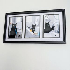 Black Cat DSH Bathroom Wall Decor (Framed) Bath, Brushing, Hand Washing